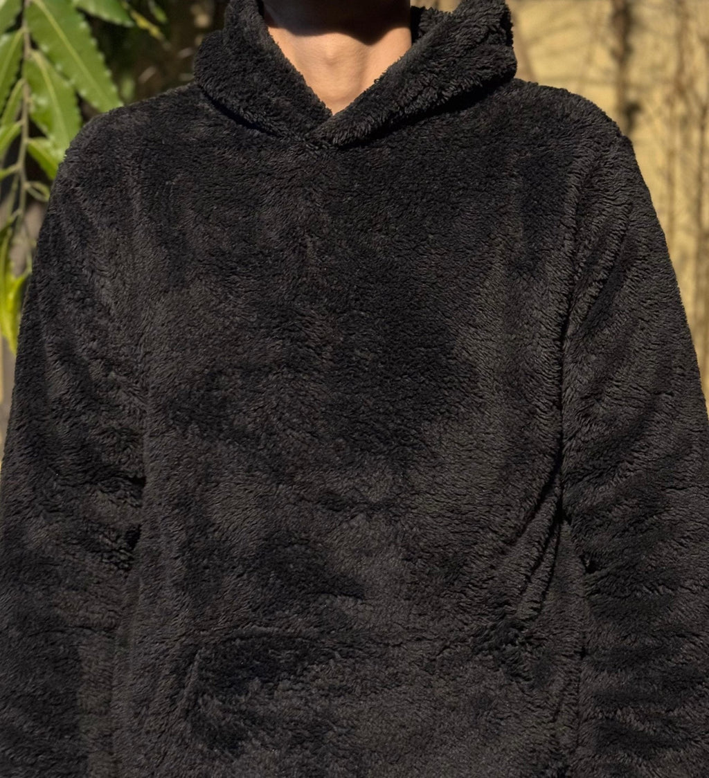 Teddy Fur Oversized Unisex Hoodie Black - Pardais Clothing