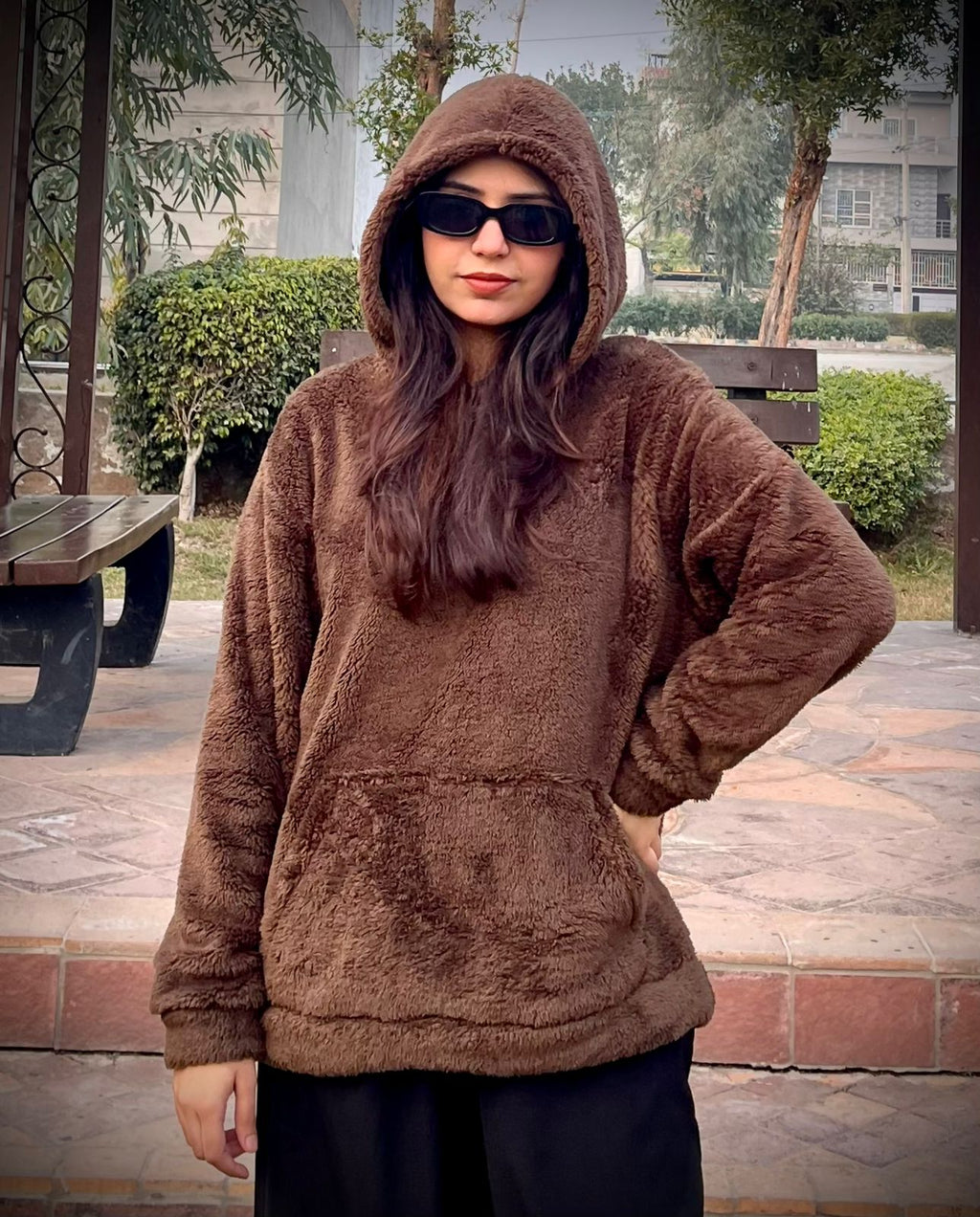 Teddy Fur Oversized Unisex Hoodie Brown - Pardais