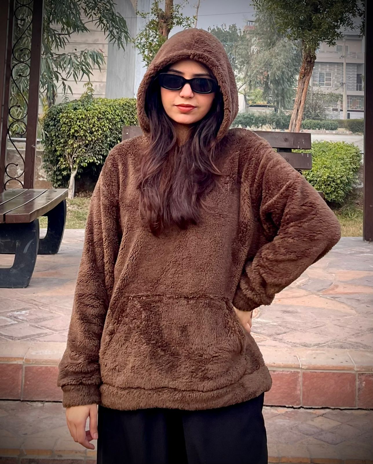 Teddy Fur Oversized Unisex Hoodie Brown - Pardais